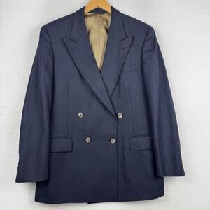 VTG Marshall Fields New Traditions Mens ~40 Blue Plaid Double Breasted Suit Coat